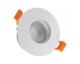 SpectrumLED GU10-indbygningsspot i hvid, rund udformning med glas i midten og orange monteringsclips.