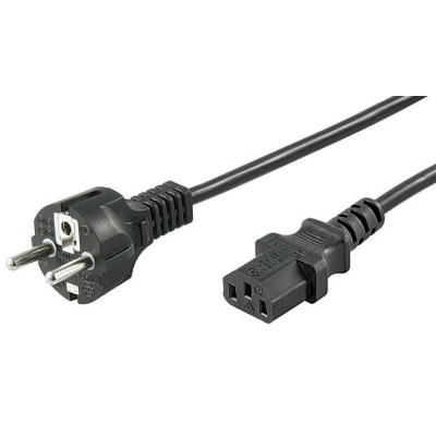 MicroConnect powerkabel på 0,5 meter med sort Schuko-stik og C13-stik, vist med begge stikender.