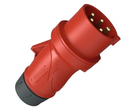 Rød Mennekes CEE-stikprop PowerTOP Xtra S med fem synlige stikben, 16 A og 400 V.