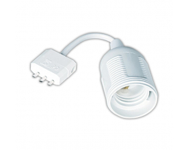 Nordic Quality DCL-stik med E27-fatning, vist med hvid stikdel, ledning og fatning.