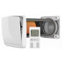 Klimair Unoklima XT-U Remote ventilator med varmegenvinding set fra en anden vinkel, med åbent indre og fjernbetjening.