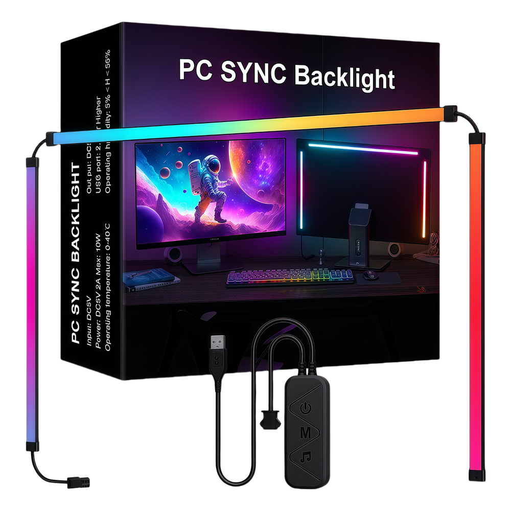 Computer Strip Display PC Sync LED strip, 27' skærm, 3 sider, PC-baggrundsbelysning, RGBIC ...