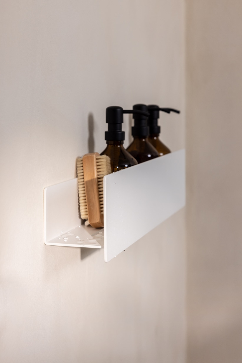 METALLBUDE Mensola Doccia SHEA 50 Cm Bianco – Adesiva Senza Fori In Alluminio Minimal