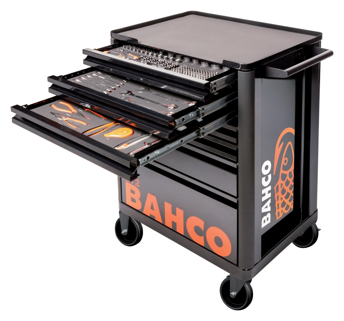 Bahco værkstedsvogn, 26", 7 skuffer, 216 dele, sort