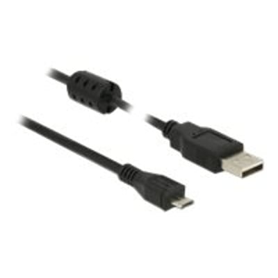 Sort DeLock USB 2.0 kabel, 0,5 meter, med A han til Micro-B han stik og ferritkerne.
