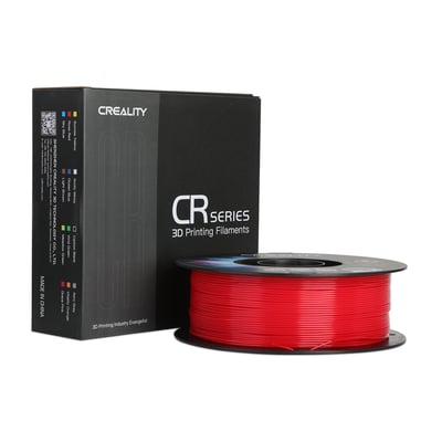 Rød Creality CR-PETG-filament på spole foran den sorte emballage, til 3D-print med 1,75 mm diameter og 1 kg.