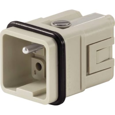 Weidmüller HDC Industristik Han-Indsats, 5-polet plus jord, til crimp-ben i lys beige plast med sort tætningsring.