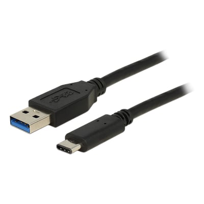 Sort DeLOCK USB-kabel på 1 meter med USB Type-A- og USB Type-C-stik, vist med begge stikender.