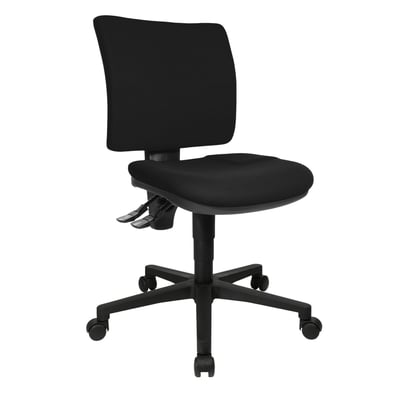 Kontorstol U 50 i sort stof med sort polyamid base og hjul til hårde gulve, set forfra.