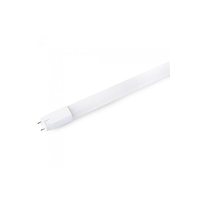 V-TAC T8 LED-rør med Samsung-chip, 18 W og 120 cm, set skråt med hvidt rør og G13-fatning.