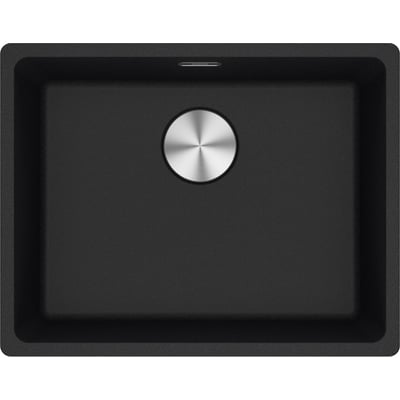 Franke Maris MRG 610-52 antracit nedfældningsvask i kompositmateriale med en synlig kurveventil og slids i den ene side.