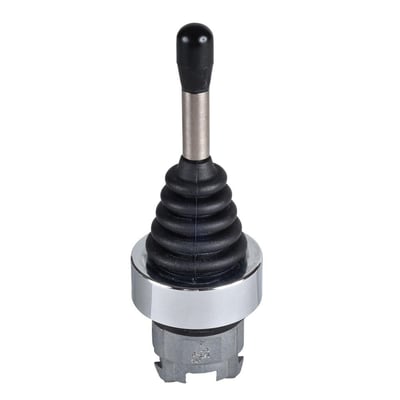Schneider Electric kontrollerpind F/XD4PA127 med joystick hoved Ø22 og sort gummi-bælg på hvid baggrund.