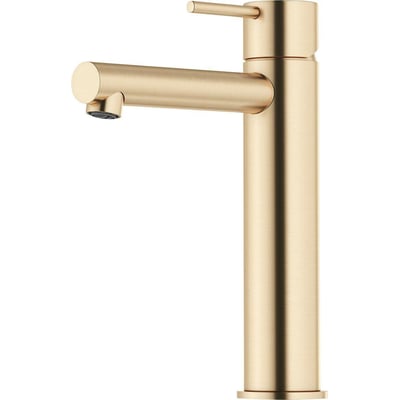 Mora Inxx II Sharp Medium håndvaskarmatur i børstet messing med en 1-grebs betjening og slank tud.