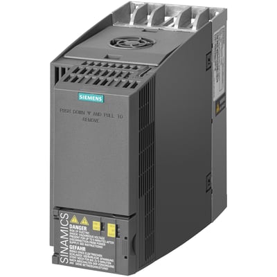 Siemens SINAMICS G120C frekvensomformer 7,5kW, 3AC380-480V uden filter, med synlig "PUSH DOWN AND PULL TO REMOVE" instruktion.