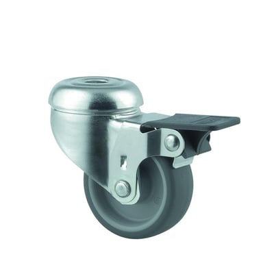 Detaljebillede af Tente 50mm møbelhjul med bremse, fremhæver den robuste konstruktion og bremsemekanisme.