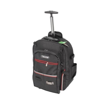 Tecos værktøjsrygsæk trolley i sort D600 nylon med 30L kapacitet og udtrækkeligt håndtag.