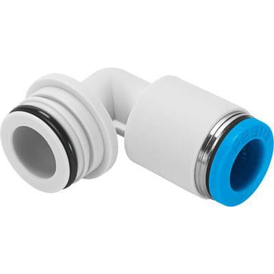 Festo QSPLKG18-10 L-form patron med push-in konnektor og O-ring forsegling på skruebolt.