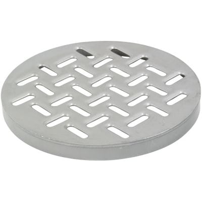 Detaljeret nærbillede af Blücher Circle rist i syrefast stål, med et mønster af aflange huller.
