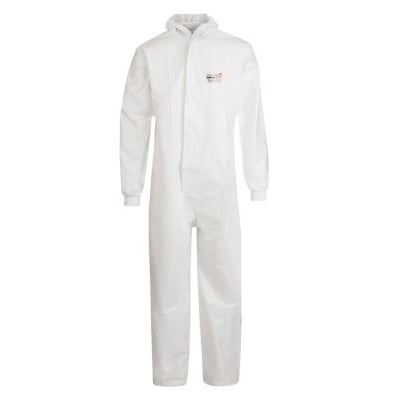 Boisen Safety Worklife Safe 56 beskyttelsesdragt i hvid, størrelse 2XL, med hætte og lynlås på hvid baggrund.