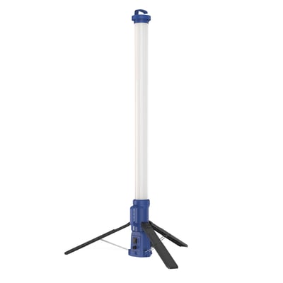 Blue Electric arbejdslampe med 360° lysspredning på et stativ, 200W og 24.000 lumen, med DK stikprop.