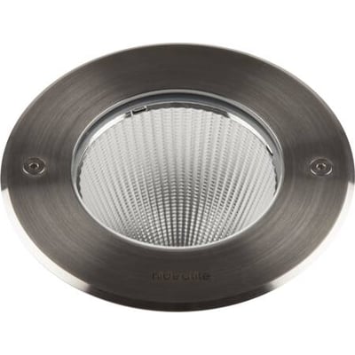 Hide-a-lite Spot UP multi 17 udendørs LED-spot med rund, sølvfarvet ring og reflektor set ovenfra.