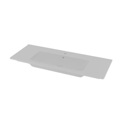 Svedbergs Hav håndvask på 1220x145x464 mm i hvid, set skråt ovenfra med bred bordplade og integreret kumme.