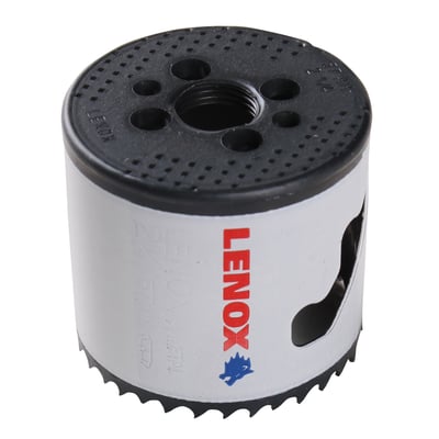 Lenox Speed Slot bimetalhulsav på 57 mm set skråt oppefra med sort top, udløsningsslids og savtænder.