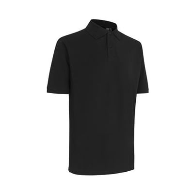 Sort ID Identity poloshirt i piquékvalitet med stolpe og tone i tone knapper, størrelse 2XL, præsenteret på en hvid baggrund.