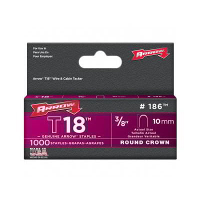 Arrow T18 10mm (3/8) Round Crown klammer, pakke med 1000 stk. til hæftepistol T18.