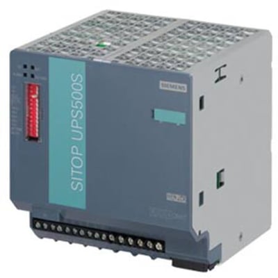 Siemens Sitop UPS500S basisenhed til uafbrydelig strømforsyning med USB-interface, 5 kWs, 24 V DC input og 24 V/15 A DC output.