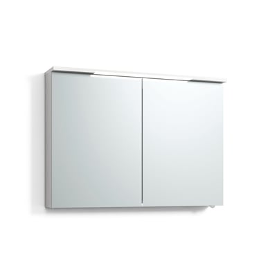 Svedbergs Skuru spejlskab i hvid med to spejllåger og integreret LED-belysning øverst, 72,5 x 101 x 21 cm.