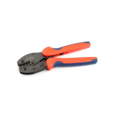 Crimptang til MC4 stik med orange og blå håndtag, designet til 2,5, 4 og 6 mm2 kabler.