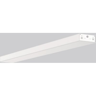 Hvidt, aflangt RZB Lumara-armatur med slankt lineært design og variabel effekt på 31/49 W.