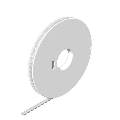 Weidmüller DEK-A klemmemærke i hvid til 5/8 mm, vist som en oprullet markeringsstrimmel på spole.