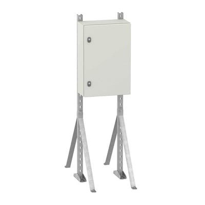 Schneider Electric S3D stativ i stål, 1400 mm højt, designet til PanelSet S3D, præsenteret på en hvid baggrund.