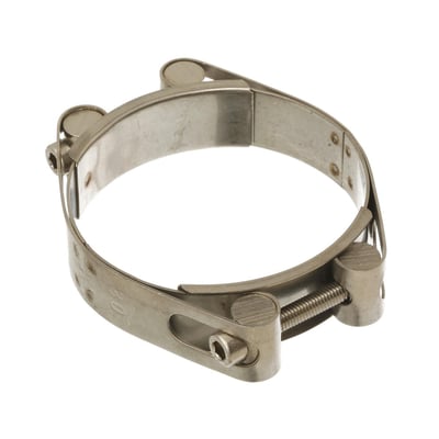 MichLar AISI316 Power Clamp til 95-105 mm rør med dobbelt M6X45 mm bolt og 20 mm båndbredde i rustfrit stål.
