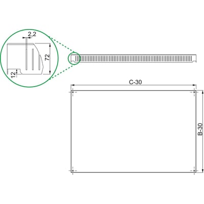 Schneider Electric topventilerede 600x800 måleskitse med dimensioner C-30 og B-30 samt detaljerede mål 12, 72 og 2,2 mm.