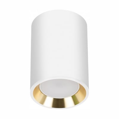 SpectrumLED Chloe Mini P20 rund downlight med hvidt hus og kant samt guldfarvet ring omkring fatningen.