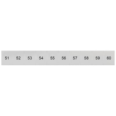 Siemens mærkeplade front med numrene 51 til 60 lodret, velegnet til 6 mm2 klemmer og 8,2 mm klemmebredde.