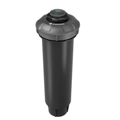 Gardena Pop-up sprinkler MD40, model 08231-20, vist med den grå krop og top, klar til installation på hvid baggrund.