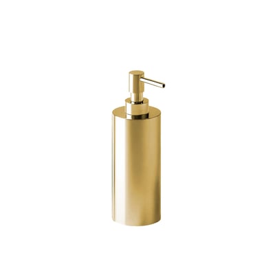 Cosmic sæbedispenser på 240 ml i guldfarvet PVD-finish med cylindrisk beholder og pumpe med sidevendt tud.