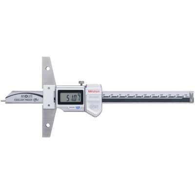 Mitutoyo ABSOLUTE dybdemål Digimatic IP67, 150 mm, viser digital aflæsning på 51.07 mm og skalaen op til 150 mm.