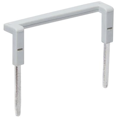 Grå jumper til relæstik med to ben, beregnet til forbindelser på spole- eller kontaktsider.