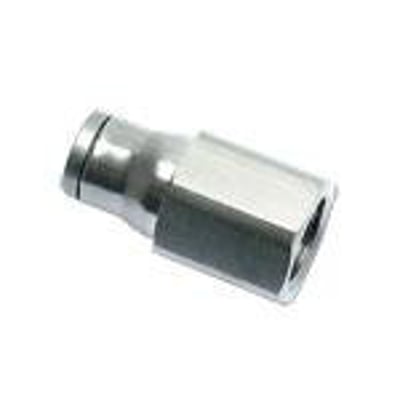 Parker Legris enkelt union med 12 mm rørdiameter og 3/8" indvendigt gevind, fremstillet af FDA godkendt forniklet messing.
