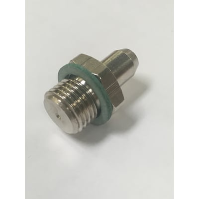 FH-Teknik prøvenippel studs med R 1/4" gevind og grøn pakning, perfekt til trykmåling og prøvetagning.