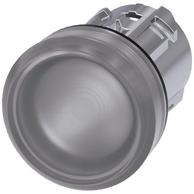 Siemens 22mm signallampe i metal med klar linse, SIRIUS ACT serie, robust design til industriel brug.