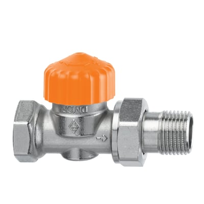 IMI Eclipse F DN20 lige radiatorventil i forniklet messing med orange indstillingsknap, 3/4" PN 10.