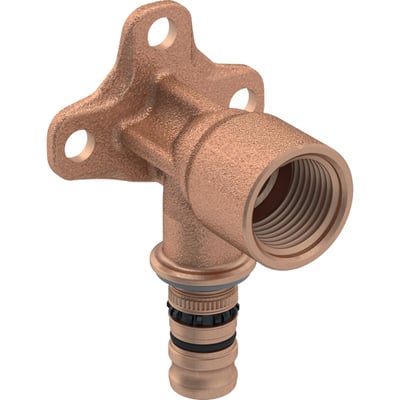 Geberit Mepla RG dækvinkel i kort model, 1/2" x 20 mm, med gevindmuffe og vægflange.