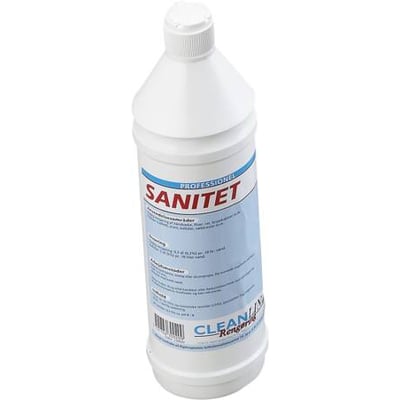 Antalis Cleanline sanitetsrens på 1 liter i en hvid plastflaske med blå og hvid etiket.