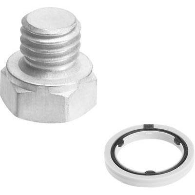 Festo blindprop B-M5 med gevind og unbrakohoved, vist sammen med en separat tætningsring, fri for kobber og PTFE.